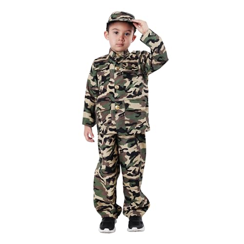 Disfraz Militar Soldado para Niño 1-15 Años, Disfraz Soldado Niño Camufloaje Chaleco+Pantalon+Gorra Camuflaje, Uniforme Militar (4-6 años)