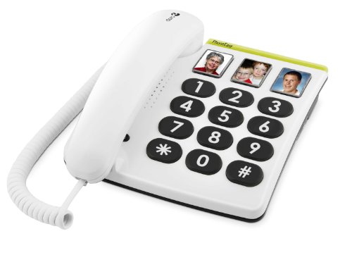 Doro PhoneEasy 331ph Teléfono Fijo con Cable para Personas Mayores con Teclas Grandes, Marcación Rápida y Compatible con Audífonos (Blanco) [Versión Española]