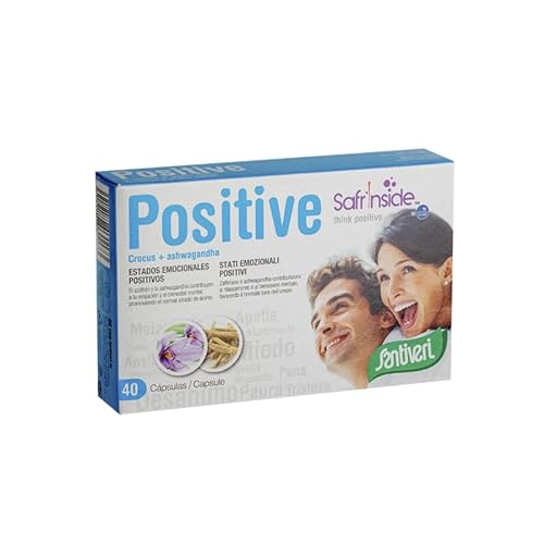 SANTIVERI- Positive Cápsulas, relajación y estados emocionales positivos / 40 cápsulas de azafrán y ashwaganda que contribuyen al bien