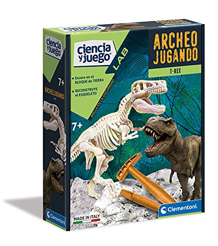 Clementoni - Arqueojugando T-Rex fosforescente - juego científico para excavar y montar dinosaurios a partir de 7 años, juguete en español (55032)