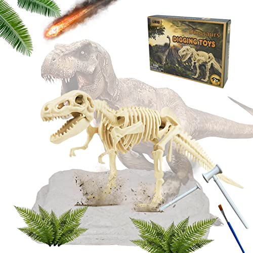 LiRiQi Tyrannosaurus Rex Kit de Excavación, Kit Excavación Dinosaurio DIY, Modelo de Esqueleto de Dinosaurio 3D, Juguete Educativo con Martillo, Cincel. Gran Regalo para Navidad, Halloween, Cumpleaños