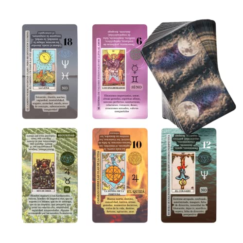Witchy Cauldron - Baraja de cartas de Tarot en español para principiantes, con significado y palabras clave, Chakra, Planeta, Afirmación, Invertido, Zodíaco