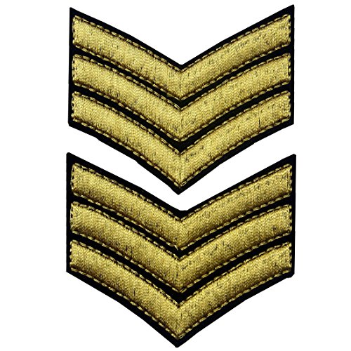 Uniforme Militar Chevrons Sargento Rayas Ejército Embroidered Arms Emblem Hierro En Coser En El Parche De Hombro, Oro, 2 Pcs